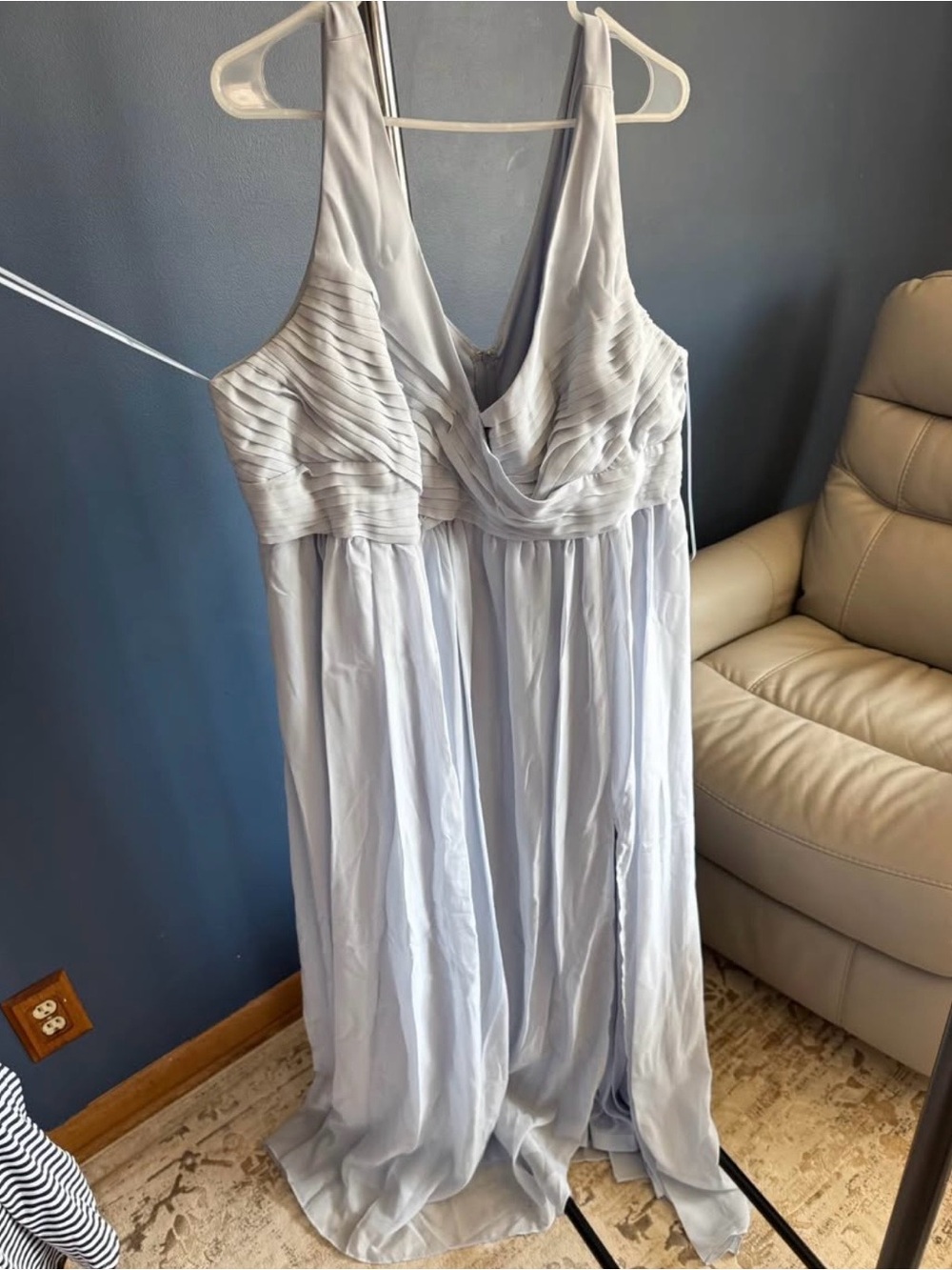 Birdy Grey Light Gray Pleated Chiffon Maxi Dress